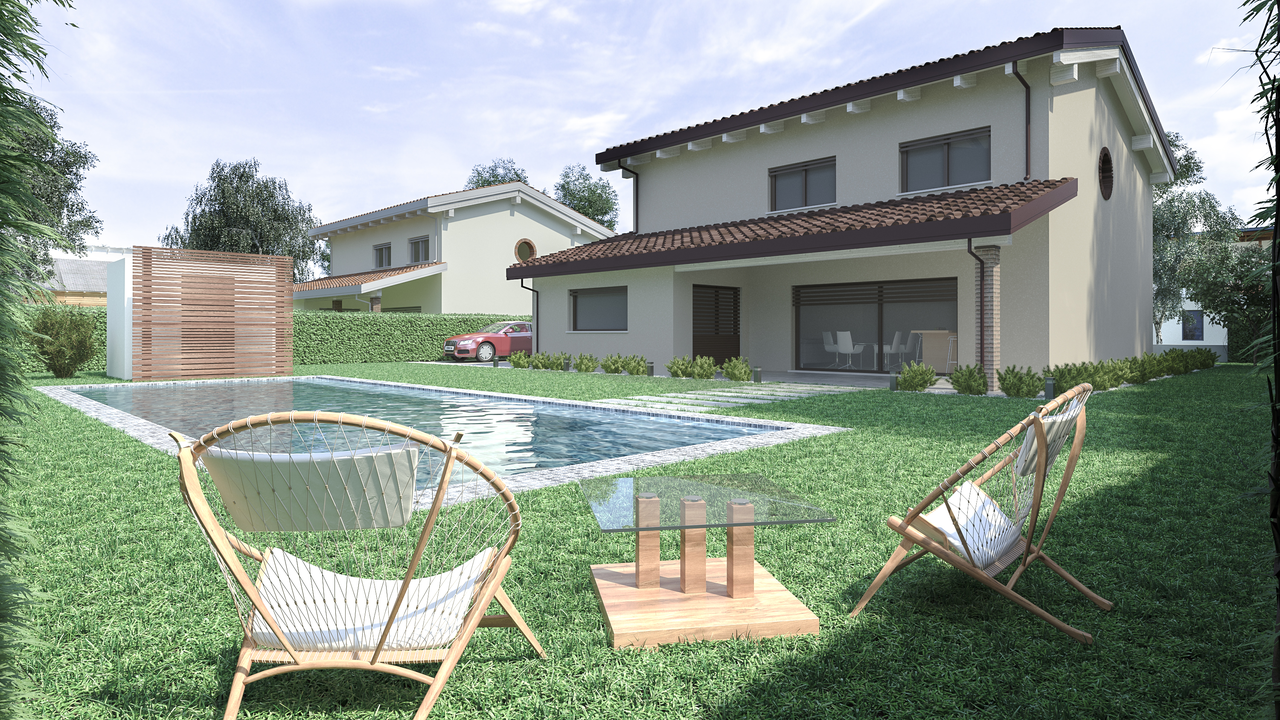 Una villa dal taglio classico con giardino